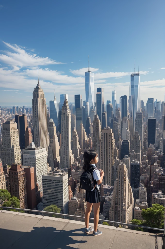 Nice picture of an Indonesian ager in a landscape behind the buildings of New York