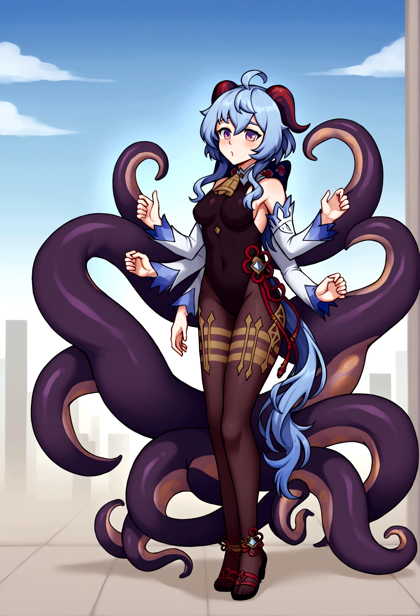 Ganyu, ninomae hair, ninomae tentacles, 4 arms, full body.