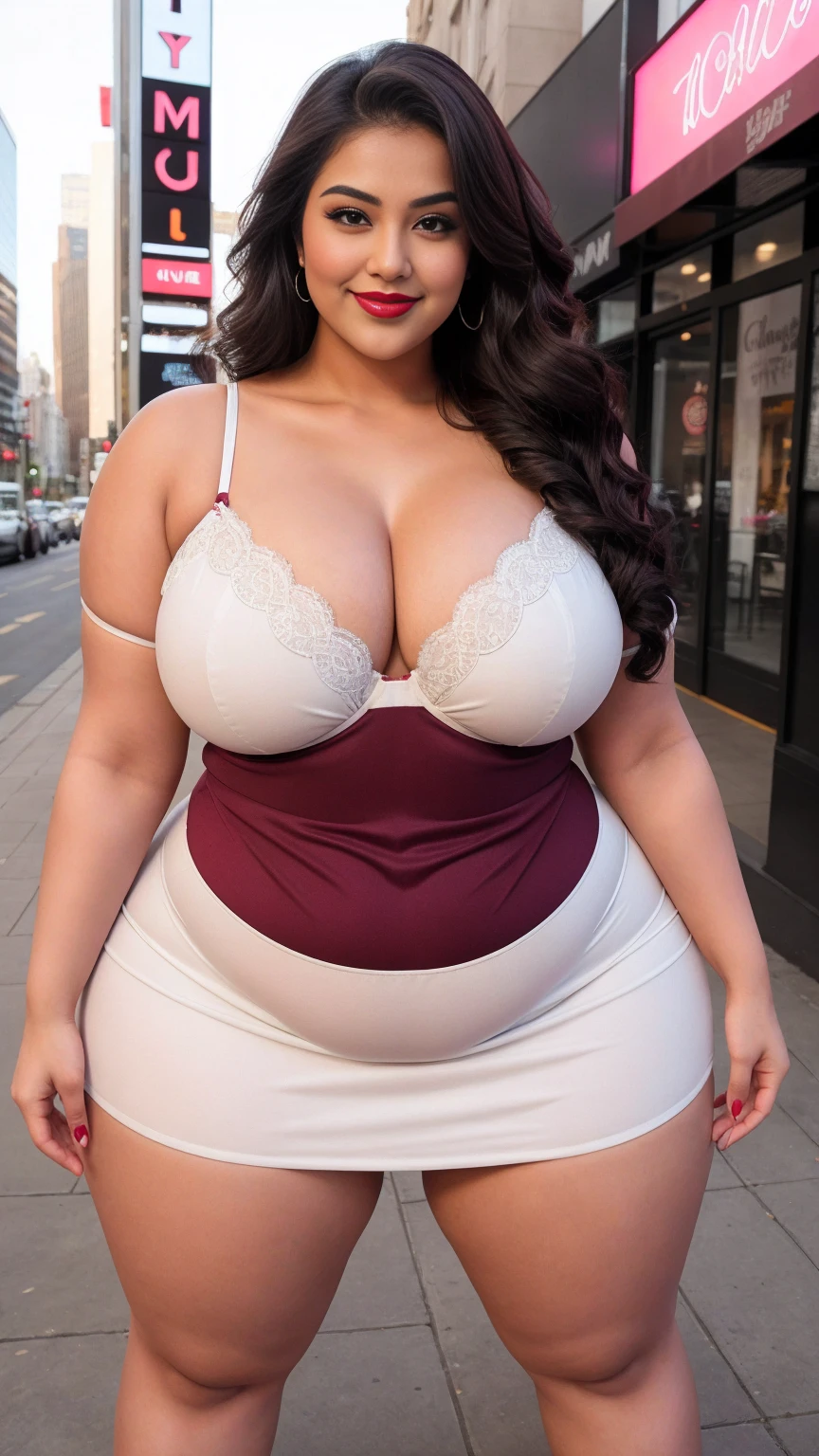 ((best quality)), ((masterpiece)), (detailed), perfect face, araffeTight skirtsShort , thicc, wavy short hair, she has a jiggly fat round belly, bbwchan, wearing tight simple clothes, skinny waist and thick hips, widest hips, her belly is fat and round, soft curvy shape, hyperrealistic full figure, wearing a cute top, wide hips, Blue swimsuit,On the beach by the seaBlue