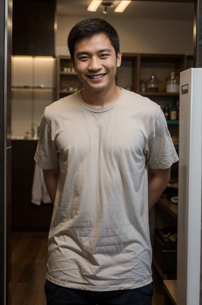 chine man standing, smiling