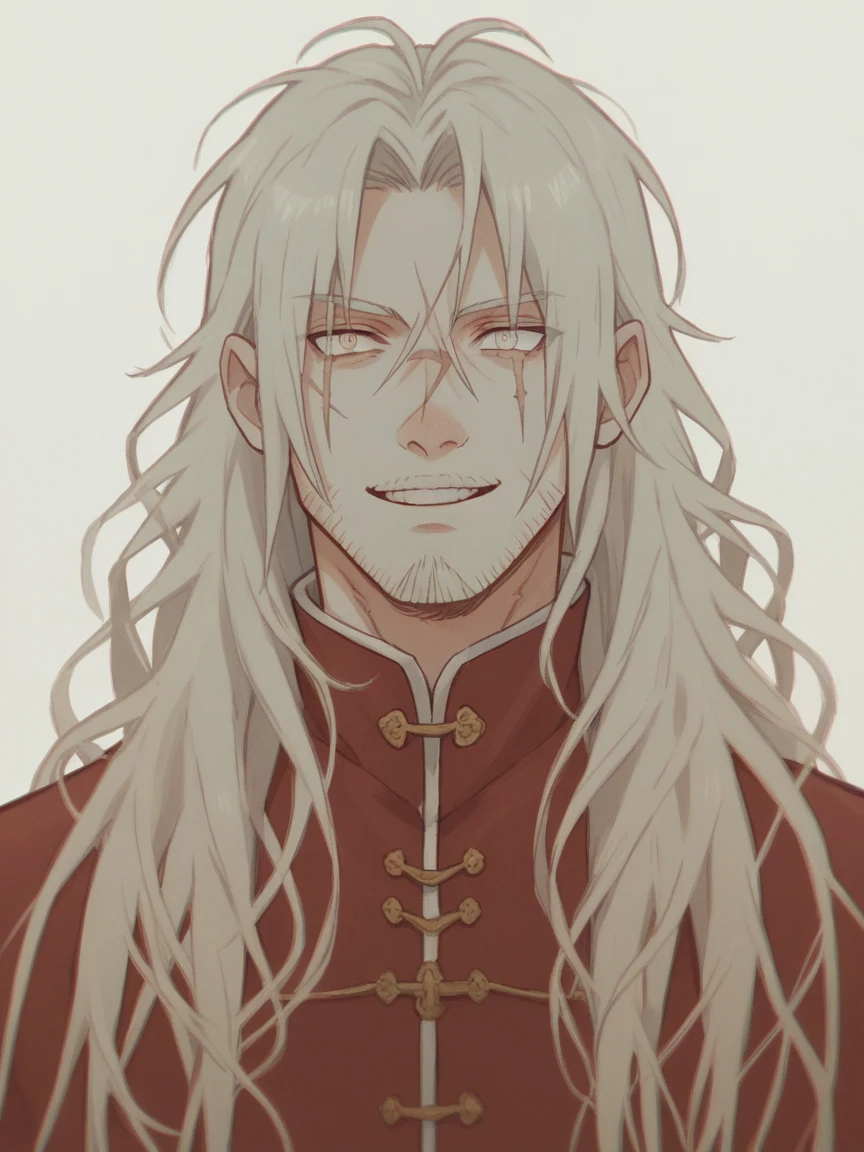 pontuação_9, pontuação_8_acima, pontuação_7_acima, pontuação_6_acima, pontuação_5_acima, pontuação_4_acima, 1 adult man, smiling, white skin, long hair, facial hair, big scar on letf eye, blank blind left eye, julho1ch3,