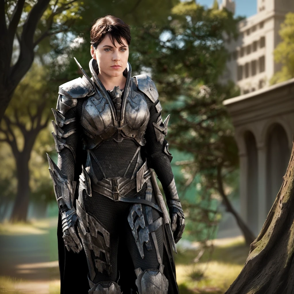 arafed woman in armor standing in a park with trees in the background, wearing witchblade armor, elven armor, elisha cuthbert as a paladin, imogen poots as a paladin, girl in knight armor, infinity blade armor, wearing thunder armor, wearing fantasy armor, female armor, in leather armor, stunning armor