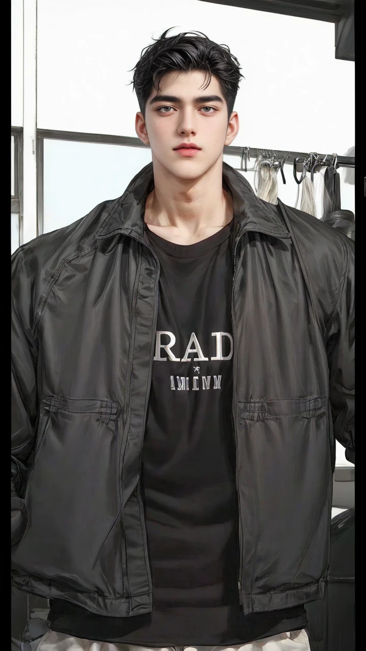 masterpiece, 1boy, , handsome, black hair, undercut hair, perfect face, detailed eyes and face, black eyes, clean shaved, muscular, capturing a rural atmosphere, dynamic lighting, unreal engine 5,