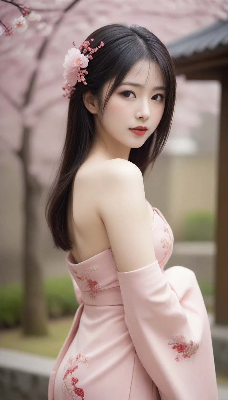 whole body beautiful geisha, (nude:1.5). geisha hair style, (slight smile:1.5), sakura garden