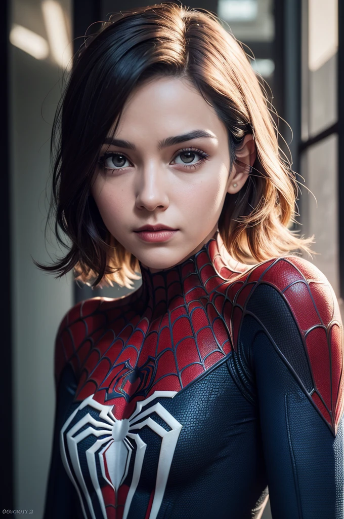 A photograph of Spider-Man, without mask, the 20s, bonitas, face detailed, looking at the camera, portraite, 8k hd, high qualiy
