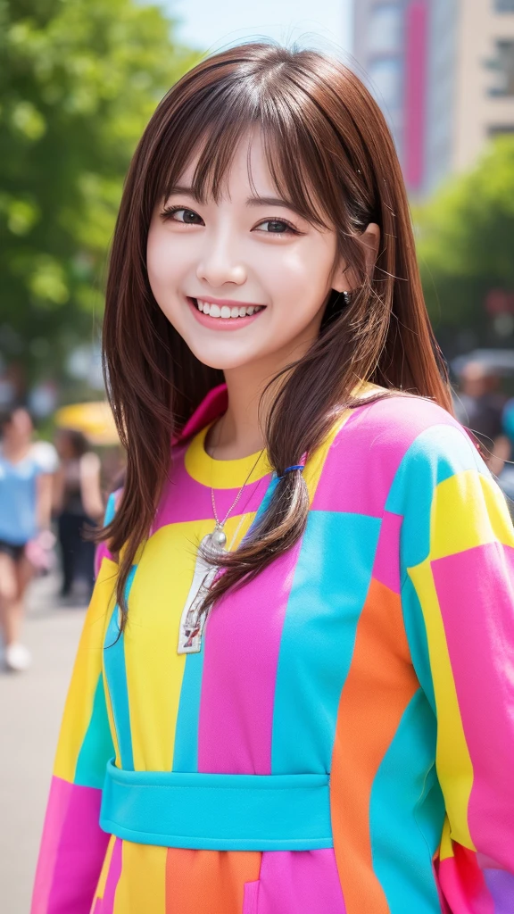 High resolution、High Resolution、
Breakpop girl、Colorful Fashion、Smiling brightly、Cheerful expression、Bright colors、Playful、Cute Style