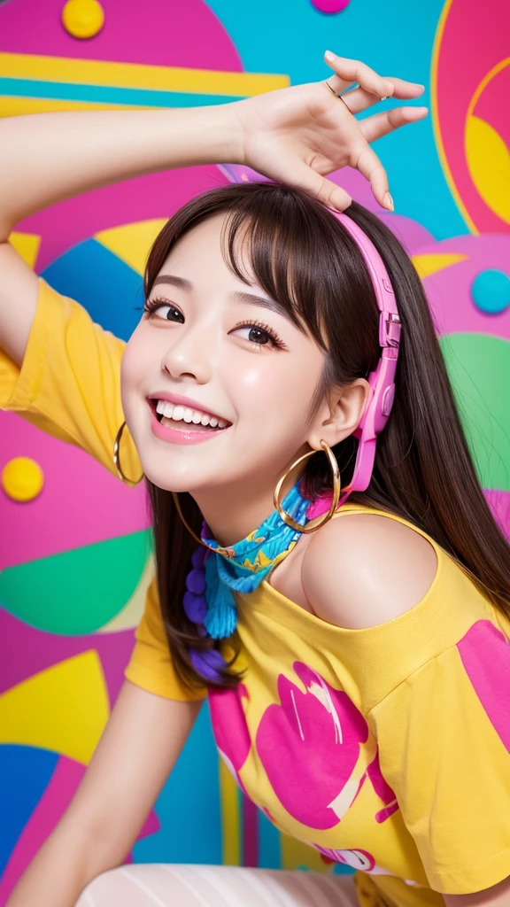 High resolution、High Resolution、
Breakpop girl、Colorful Fashion、Smiling brightly、Cheerful expression、Bright colors、Playful、Cute Style