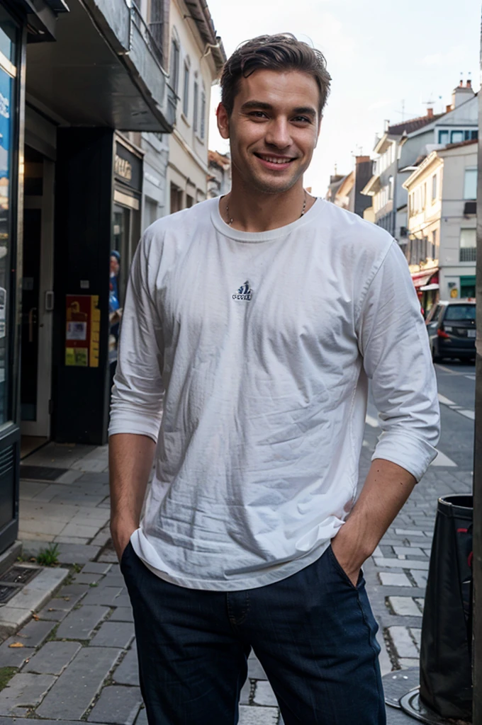 european man standing, smiling