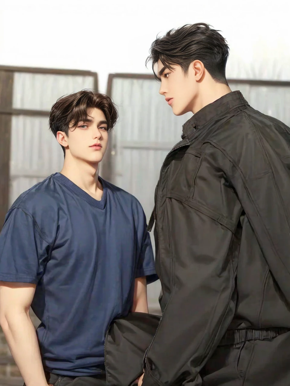 masterpiece, 1boy, young, handsome, black hair, undercut hair, 1boy, adults, handsome, brown hair, short hair, perfect face, detailed eyes and face,brown eyes, clean shaved, muscular, capturing a rural atmosphere, dynamic lighting, unreal engine 5
