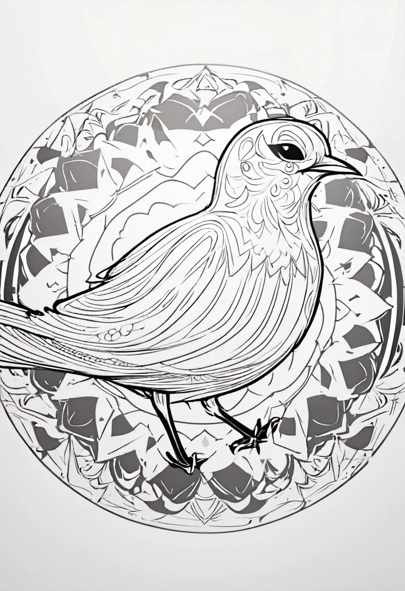 happy white and black bird, Simplified Mandala style, outline, vector, white background