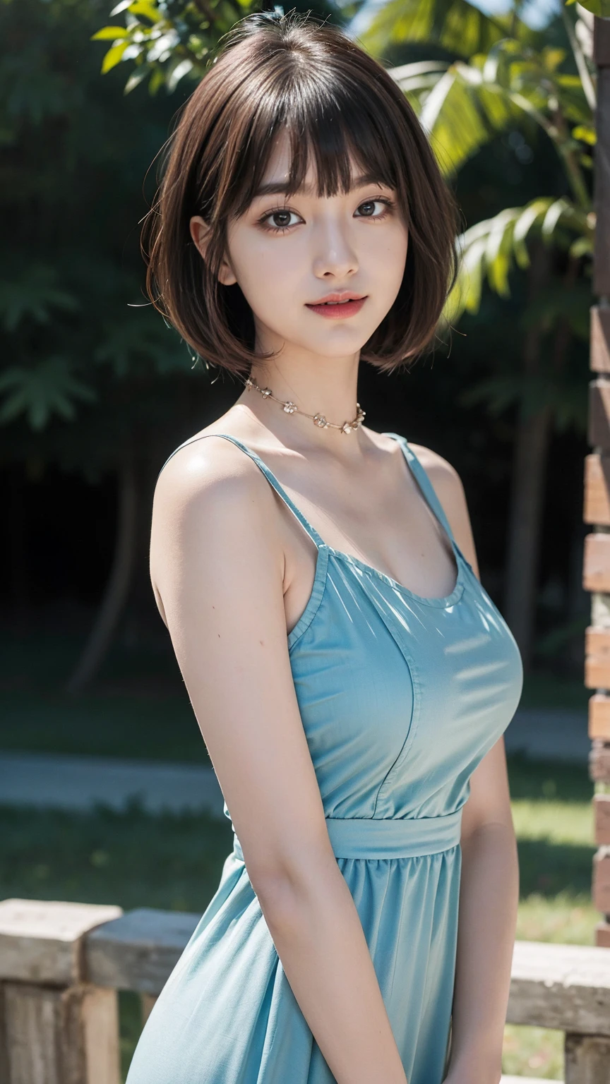 (best quality, masterpiece:1.3), (actual, photo actual:1.3), ultra high resolution, ultra high definition, Extremely detailed CG unified 8k wallpaper, (actual skin, Delicate skin), (perfect ???????), (official art, Beautiful and beautiful), (generous smile:1.3), (seductive face:1.3), (korean woman:1.3), alone, depth of field, in a park,(big breasts:1.1),(medium full shot:1.5),(sheer maxi dress:1.3), (curvy hips:1.1), (collar), (naturally look at camera:1.3), (blunt bangs:1.5), (stockings)