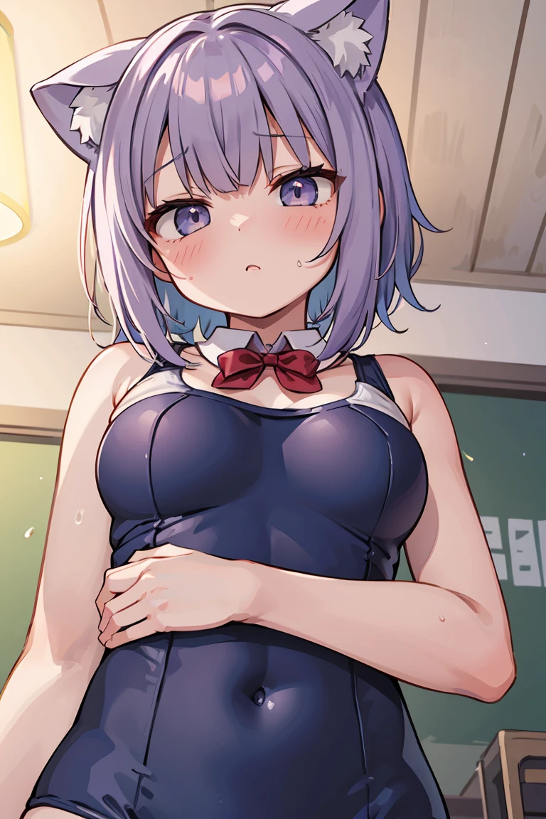 vtuber | Cat porridge | nekomata-okayu,Browsing Caution,1 Girl,,,chest,尖ったchest,chestの谷間,Underbust,Side Bust Barbosa,(blush),((Embarrassing)),Spread out and masturbate((Navy blue school swimsuit))round 1(((chestを持ち上げる)))((View from below、View from below))Upper body close-up,(巨大なchest)