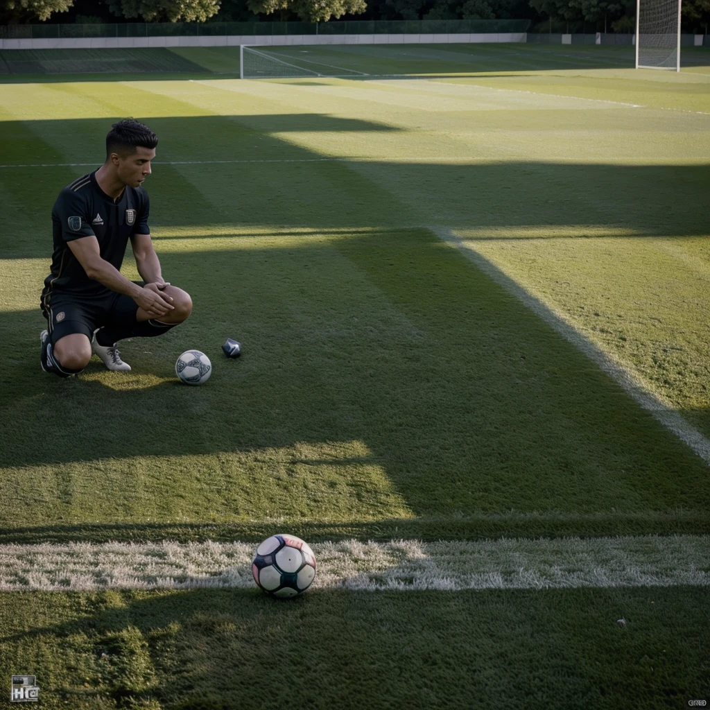 (epicRealism, haute qualité, HD, 4k, aucun défaut, qualité parfaite), Cristiano Ronaldo, football, terrain de football