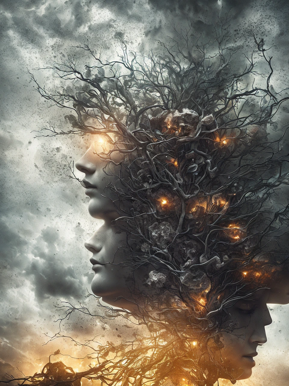 a dark cloudy sky raining down brains,human brain,organic matter,surreal,cinematic,dramatic lighting,moody atmosphere,movie poster,digital art,photorealistic,highly detailed,vibrant colors,dramatic shadows,chiaroscuro,intricate anatomy,complex composition,dystopian,conceptual,award-winning