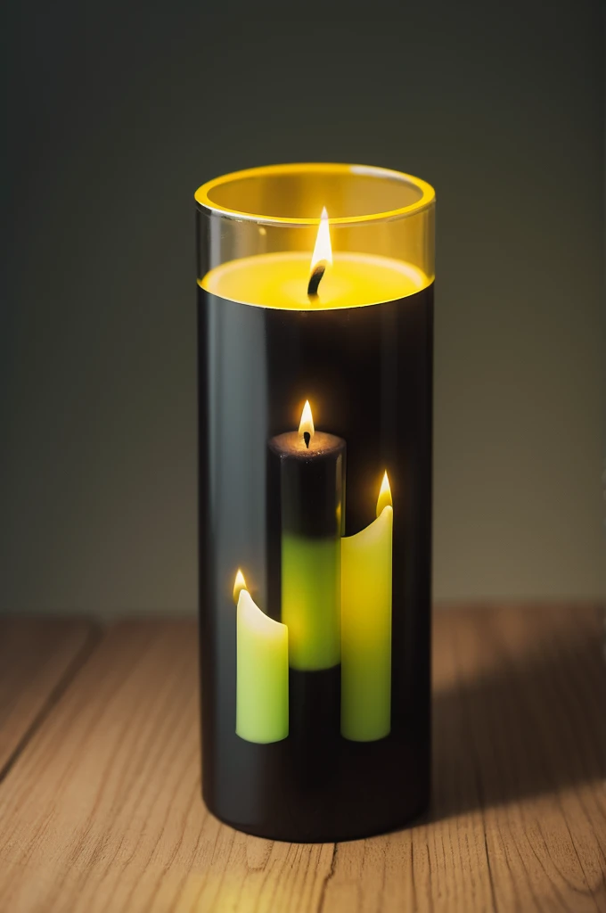 create a black candle icon, green and yellow.