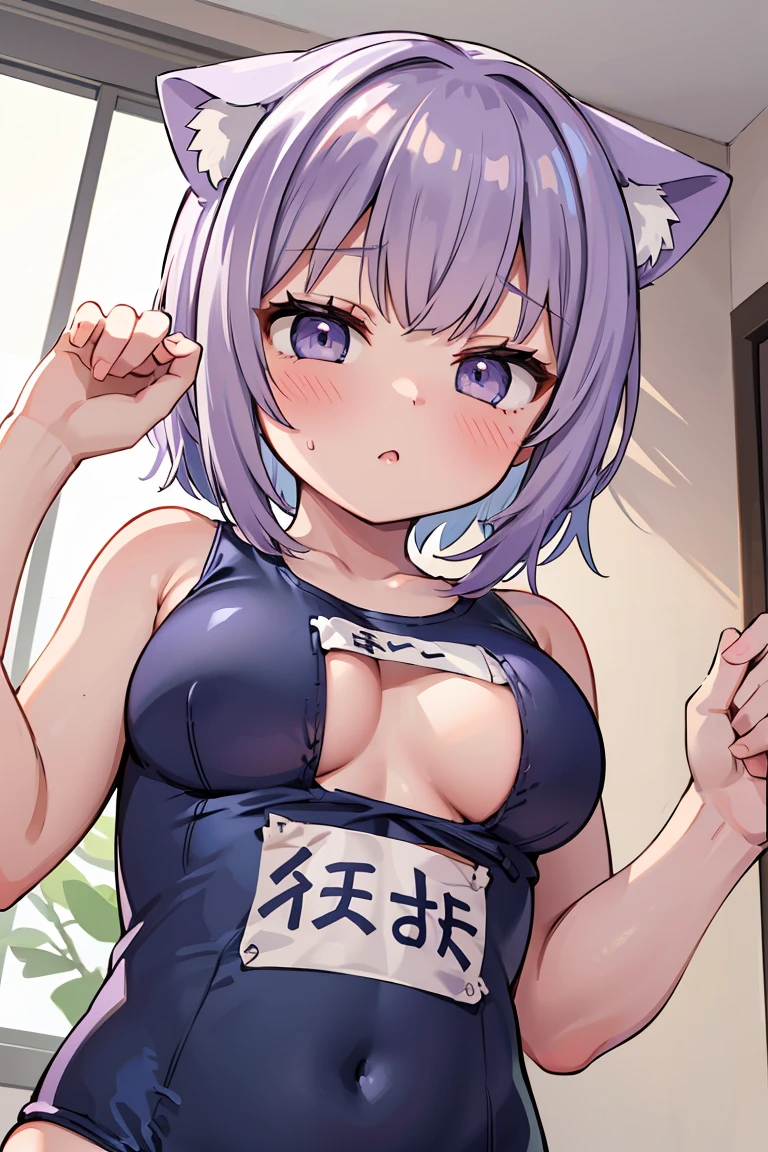 vtuber | Cat porridge | nekomata-okayu,Browsing Caution,1 Girl,,,chest,尖ったchest,chestの谷間,Underbust,Side Bust Barbosa,(blush),((Embarrassing)),Spread out and masturbate((Navy blue school swimsuit))round 1(((chestを持ち上げる)))((View from below、View from below))Upper body close-up,(巨大なchest)