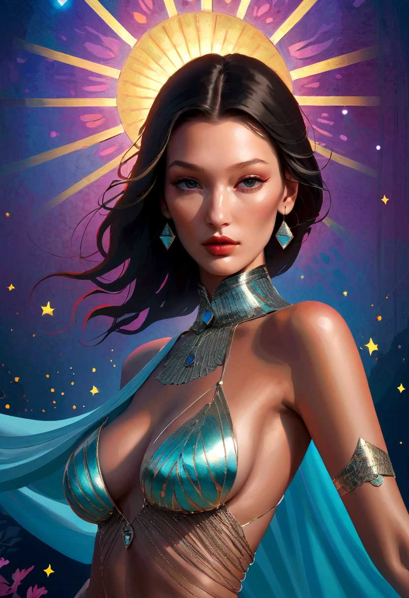Bella Hadid, masterpiece, best quality, best quality, light, (Volumetric Lighting), Extremely detailed CG unity 8k wallpaper, Focus, 8k wallpaper, 4k wallpaper, Extremely detailed, Surreal, Reality, Clear focus, absurd, (High contrast), photo, Detailed and complex, Instagram, portrait, Very detailed, number, Art Station, Concept Art, Smooth, Clear focus, illustration, light, Princess style,
