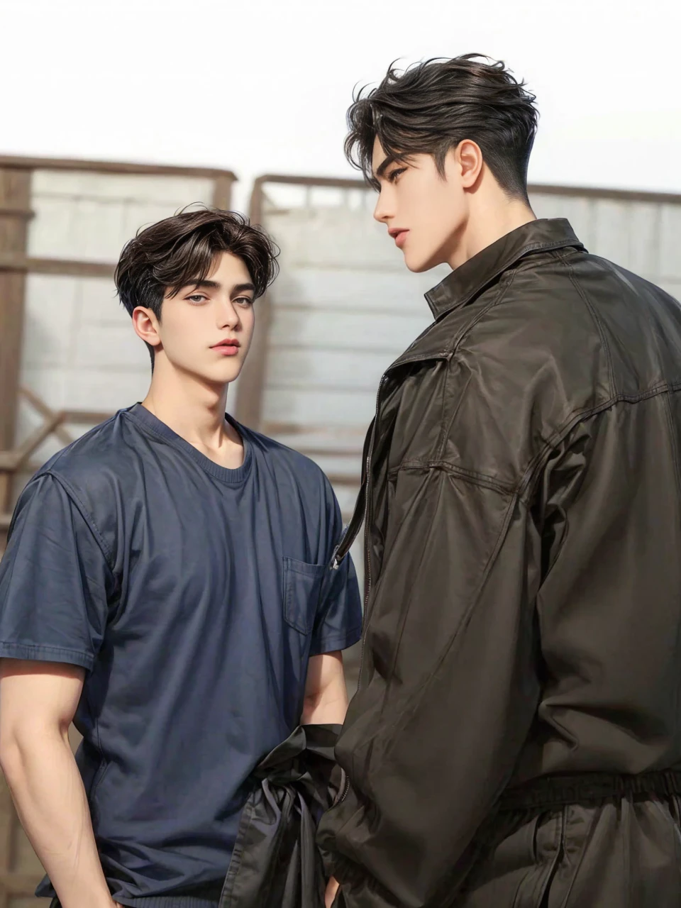 masterpiece, 1boy, young, handsome, black hair, undercut hair, 1boy, adults, handsome, brown hair, short hair, perfect face, detailed eyes and face,brown eyes, clean shaved, muscular, capturing a rural atmosphere, dynamic lighting, unreal engine 5