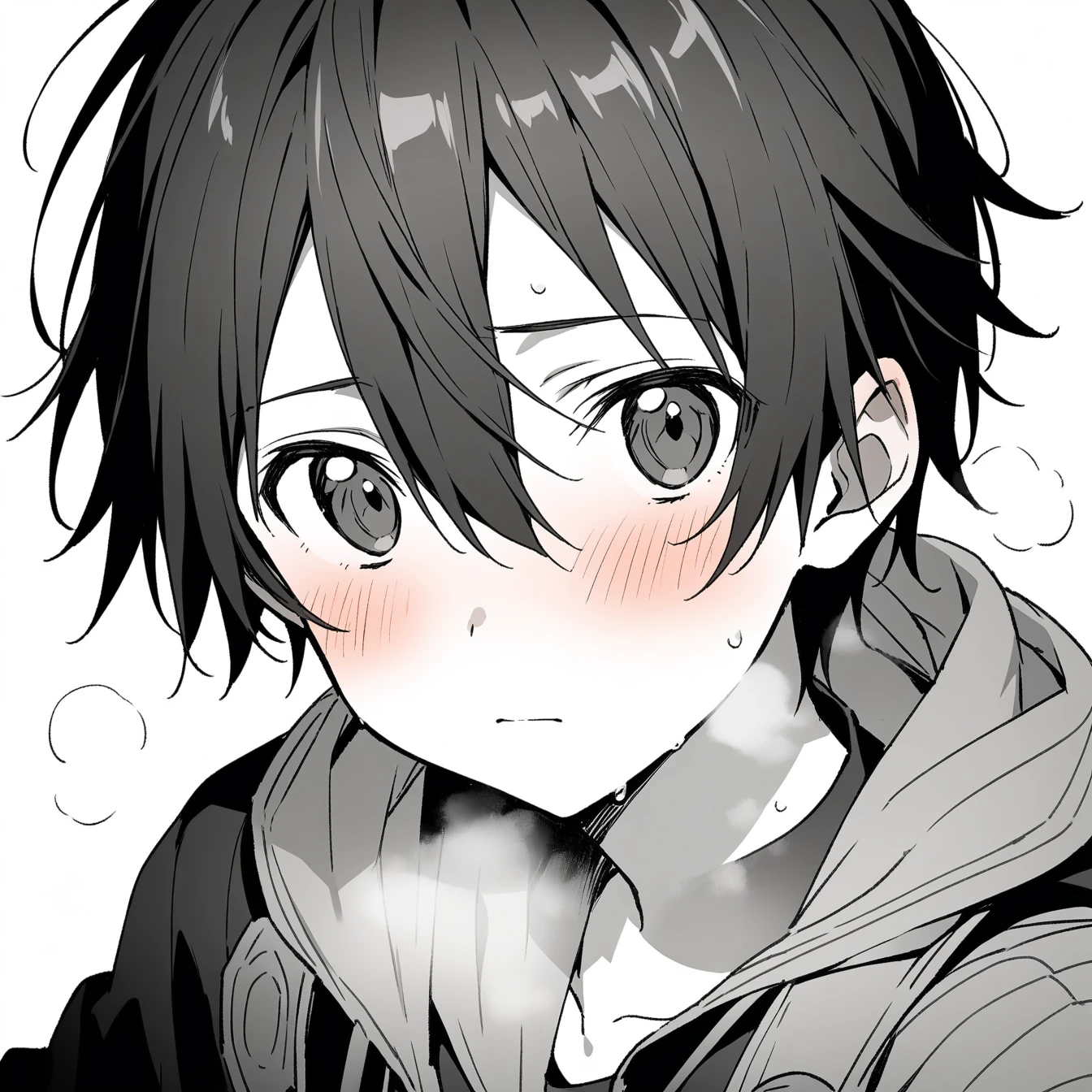 1 Boy, Kirito,Sword Art Online,,Solitary, Viewers, Pure white background,blush, Eye,breathe, avatar,Half Body,have no color,angle, masterpiece, best quality