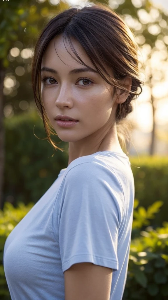 dressed, (photo realistic:1.4), (hyper realistic:1.4), (realistic:1.3), (smoother lighting:1.05), (increase cinematic lighting quality:0.9), 32K, 1girl,40yo girl, realistic lighting, backlighting, light on face, ray trace, (brightening light:1.2), (Increase quality:1.4), (best quality real texture skin:1.4), finely detailed eyes, finely detailed face, finely quality eyes, (tired and sleepy and satisfied:0.0), face closeup, t-shirts, (Increase body line mood:1.1), (Increase skin texture beauty:1.1)