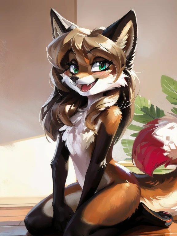 uploaded to E621, by Kenket, by Ross Tran, by Michael & Inessa Garmash, by Pino Daeni, by Kiguri, by Alena Aenami, by Ruan Jia, A solo vixen ((female) (anthro) ([foxl])), beautiful and detailed portrait of an anthropomorphic vixen ((female)), anthro fox girl, body fur, flat chest, chest fluff, body fur, curvy, sexy, nice, cute, hot, sassy, sassy hips, smug, (Averi, Fox girl), hi res, photorealism, soft shading, (detailed fur: 1.1), (solo: 1.1), ((beautiful) eyes: 1.1), (detailed eyes: 1.1), (detailed), (masterpiece: 1.2), (athletic), good anatomy, detailed face, speech bubble, heart, hearts, seductive pose, sexy pose, smiling, cute smile, blushing, on knees, fluffy earpick, holding fluffy earpick in hand