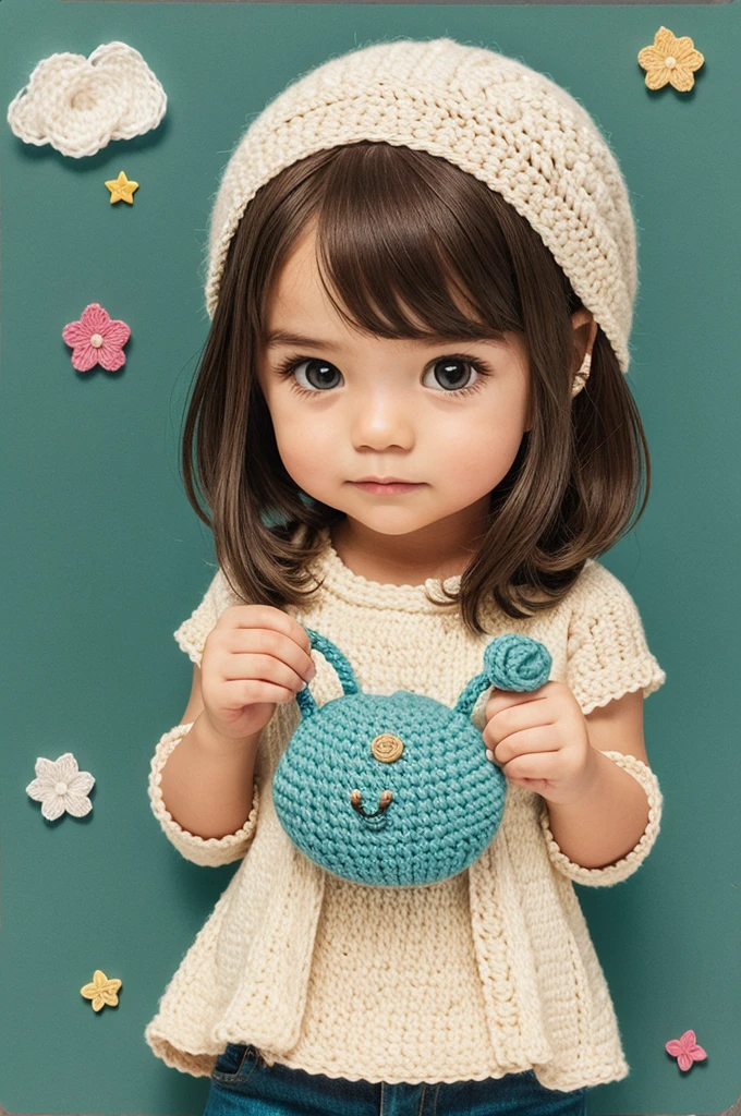 A illustration of beautiful small with yarn Crocheting cute things