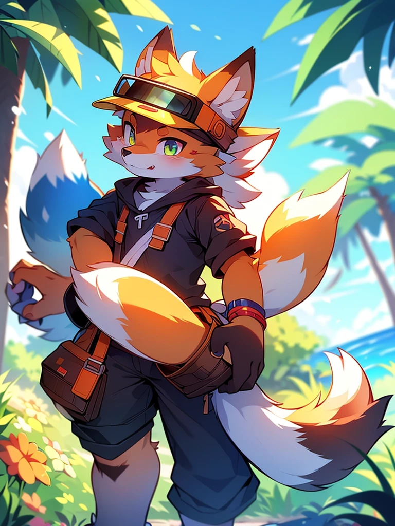 Mammals, Furry, male, alone, wear, visor, summer,Fox