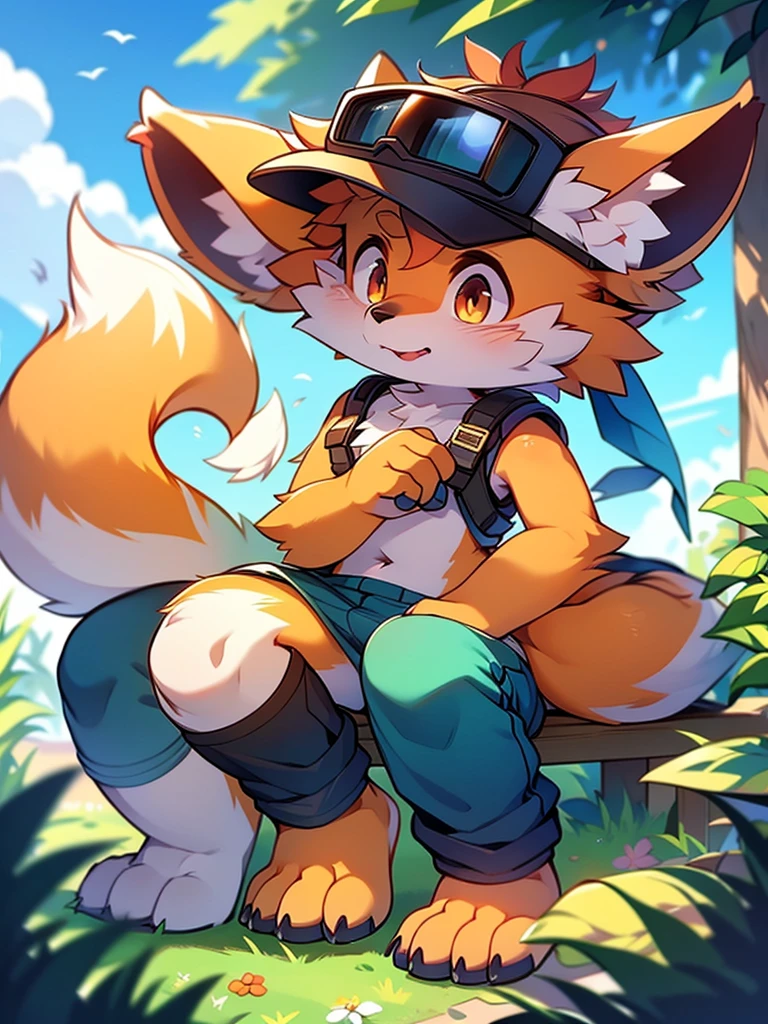 Mammals, Furry, male, alone, wear, visor,  summer,Fox