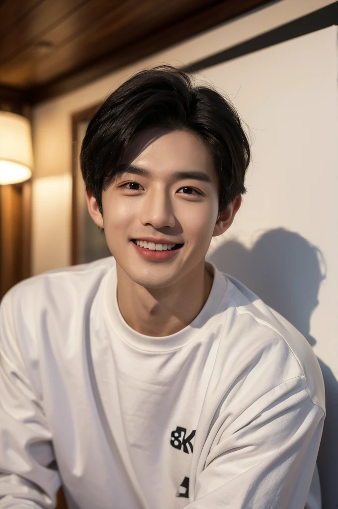 ((highest quality, 8K, masterpiece: 1.3)), New York City、Handsome boy in street fashion:1.5, 28-year-old、Delinquent boy、 well-groomed face, black hair、thin face、(white skin:1.5)、close up shot、black eyes、boy sad、Super handsome、sexy eyes、Extra-fine face, handsome nose, small eyes and face, beautiful lighting, High resolution, detailed mouth, laughing out loud, Laughter、Delighted、whole body: 1.5, perfect body shape、super slim,medium hair、STUSSY clothes、Oversized clothes、same clothes