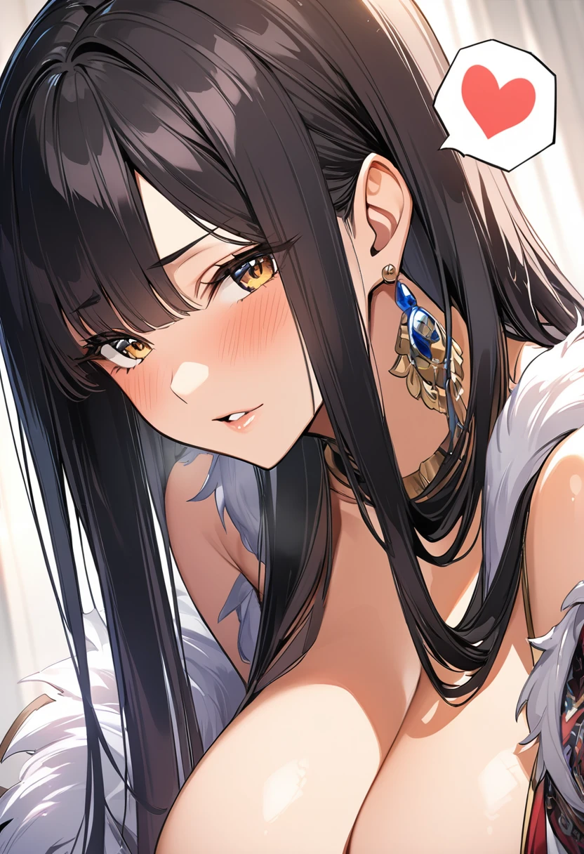 Highest quality、4K、8K、high Quality、Boa Hancock、Official Costume、Official Costume、Huge breasts:1.5、sagging breast:1.5、1girl、portrait、spoken heart、face focus、straight hair、long hair、Black Hair