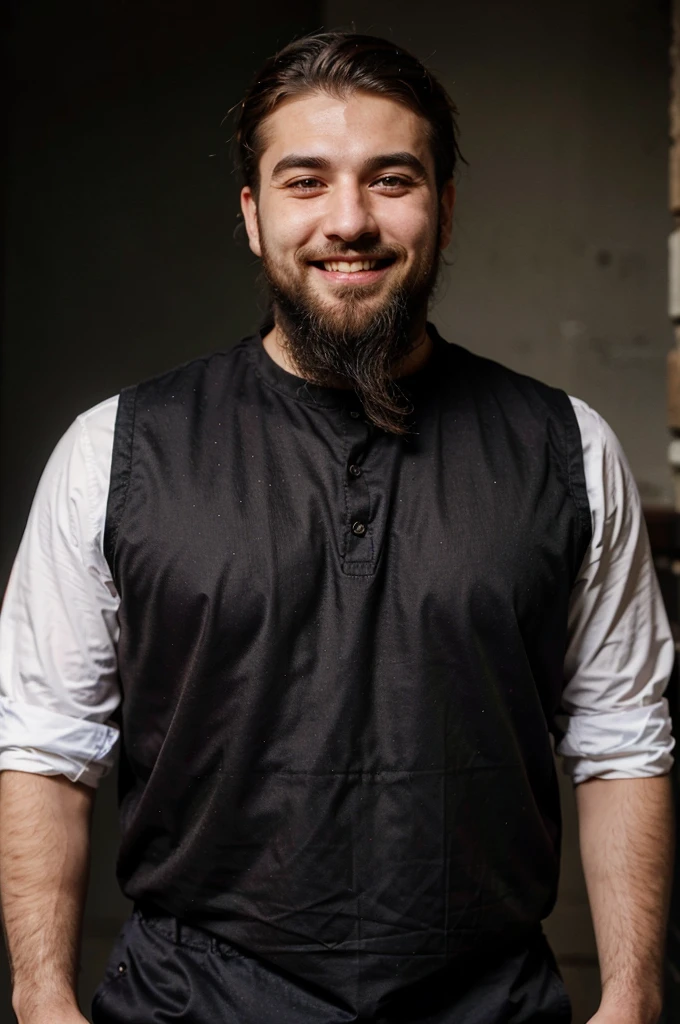 georgian bearded man standing, smiling, light background, no shadow