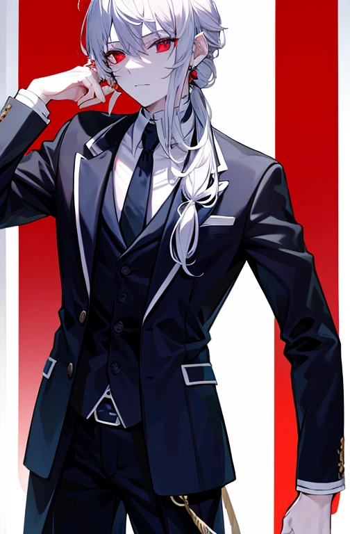 high resolution、beautiful、White hair, red eyes, handsome in a suit, assassin, pale skin, good ears