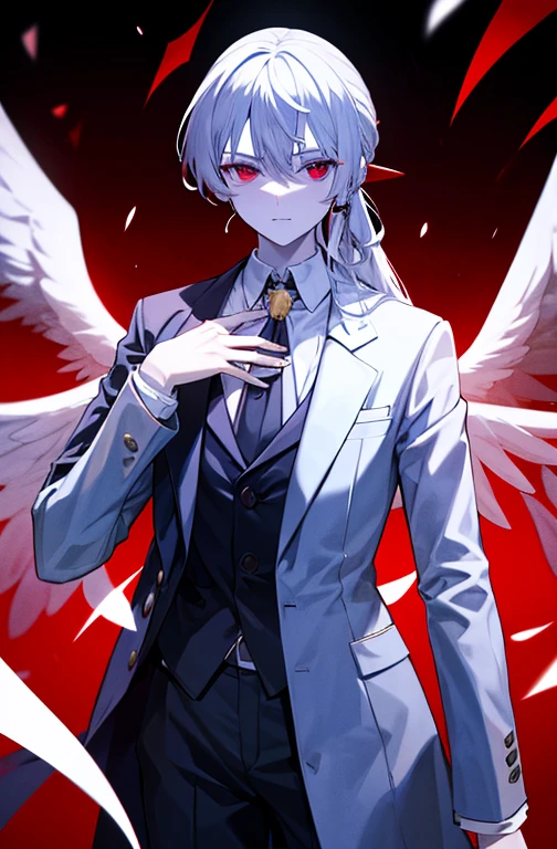 high resolution、beautiful、White hair, red eyes, handsome in a suit, assassin, pale skin, good ears