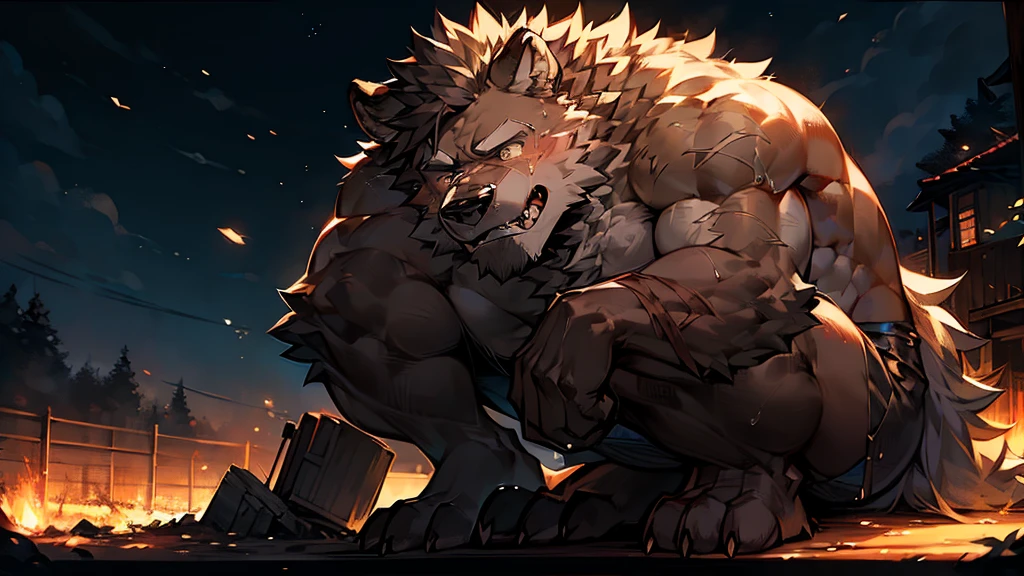 57
A hairy werewolf abandoned on the side of the road at night, muscular, athletic, sentimental, delicate features, bright colors, anime style, realistic, 8k, super detailed, representative, with scars and features. Bright eyes and teeth, tall and handsome, beautiful hair, special color. Tearful, unwilling, ragged, unhappy; Frustrated, crouched on the ground, weeping,sit on the ground, hold your legs. crying, Anime Style,The light is not bright, dirty