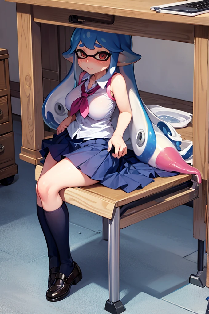 Splatoon,Under the desk,Embarrassed,semen,Squid Girl,Student Uniform,Big Breasts
