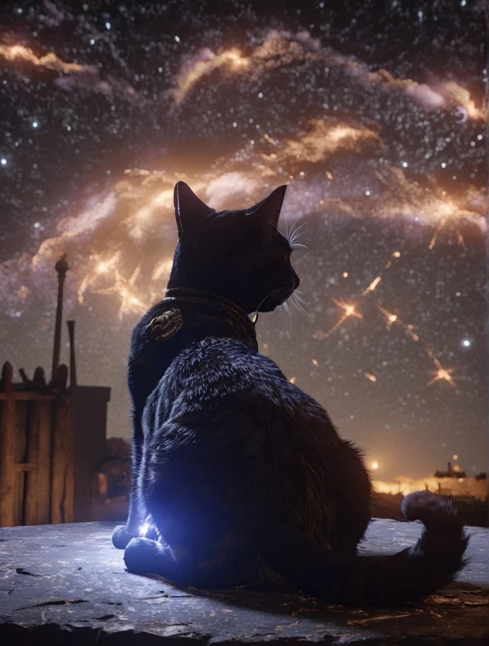 starscourgexl cat,scenery with glowing falling electricity stars in the background,awardwinning,masterpiece,((realistic)),128k UHD,octane render,sharp focus,trending on artstation,raw photograpy, ((no humans))