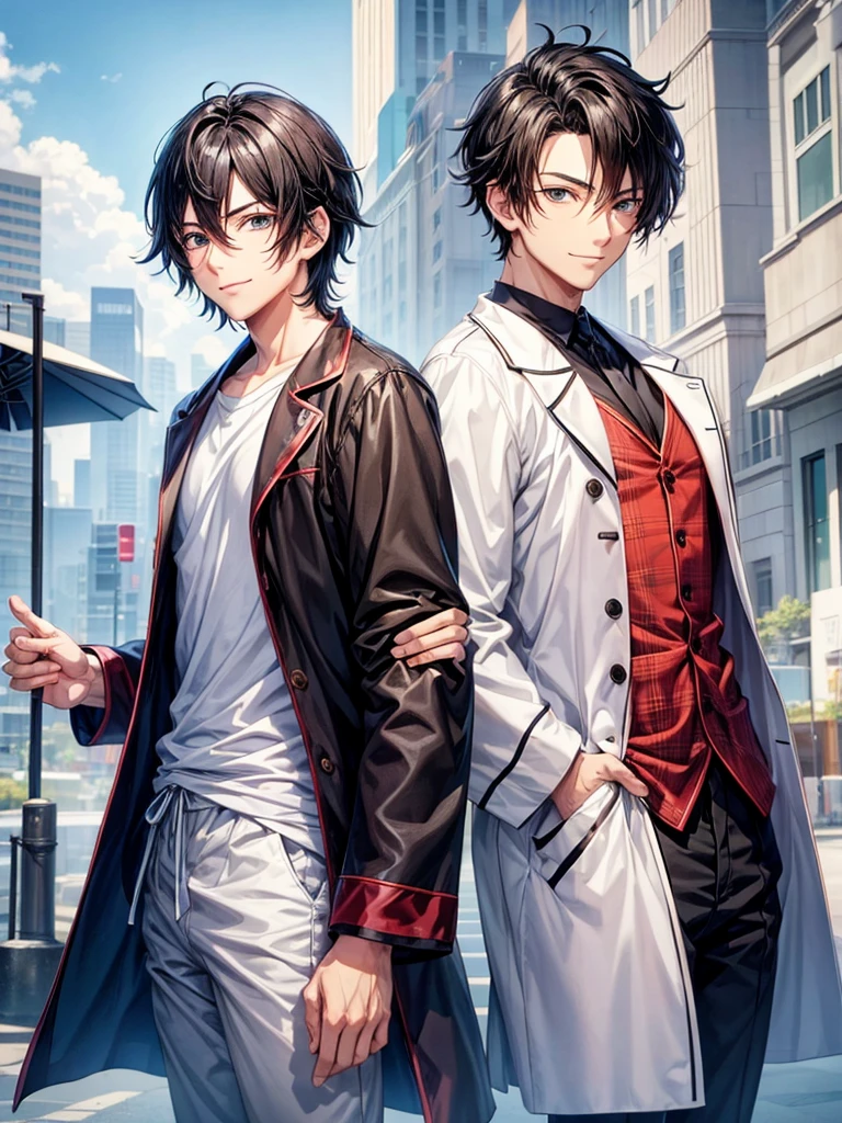 Create an image of a male anime character,similar to a ,black hair,cute smile,Caucasian skin,cute pajamas