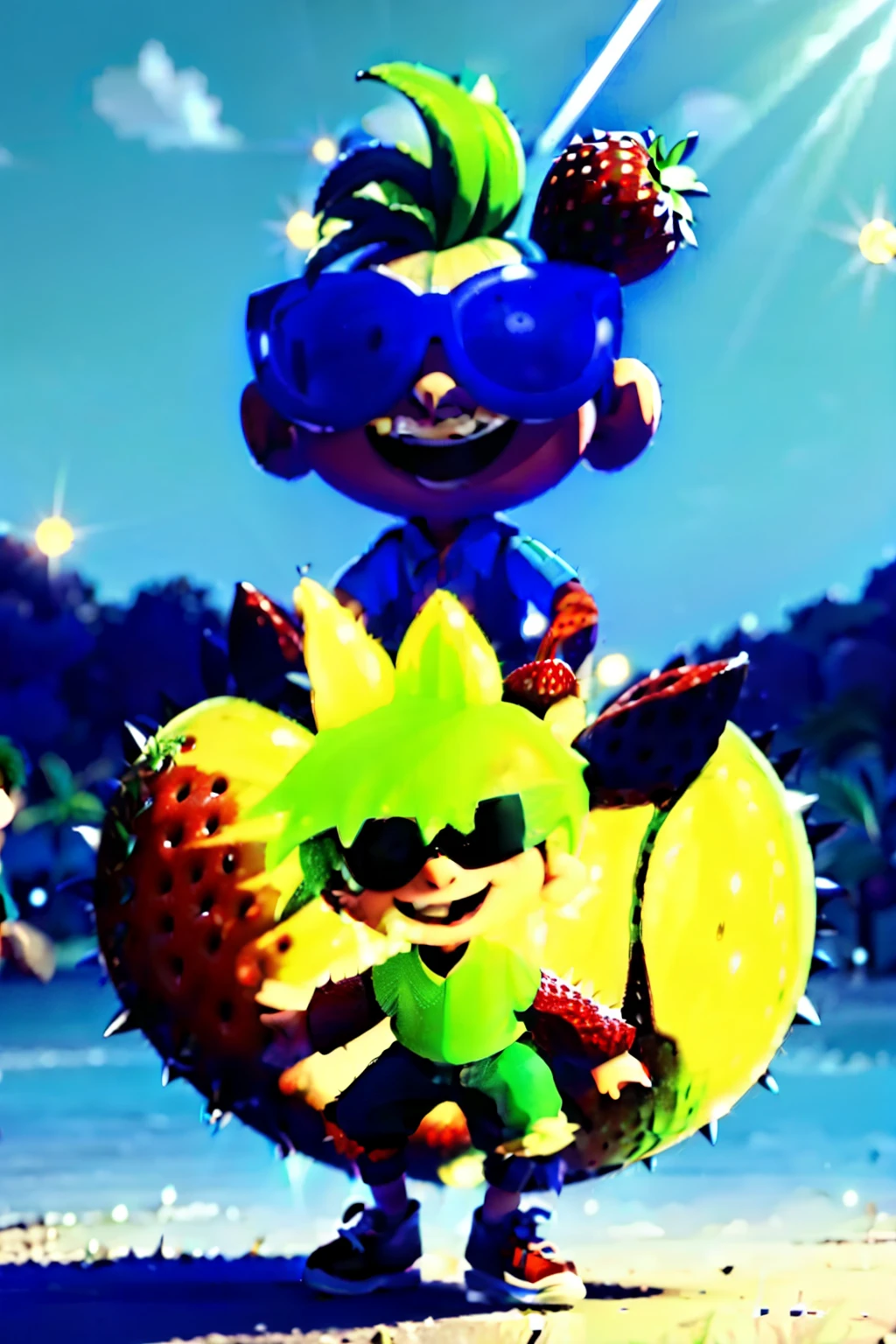 The animated fruits continue their energetic dance, now joined by a mischievous strawberry named Charlie. Charlie, with his spiky green hair and sunglasses, adds a playful touch to the group as they dance together in perfect harmony.
Style
realist
Screen ratio
16:9