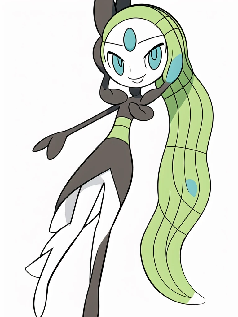 (masterpiece, best quality:1.2),solo,meloetta \(pokemon\),pokemon \(creature\),full body,no humans,long hair,aqua eyes,yellow green hair,smile,white skin,looking at viewer