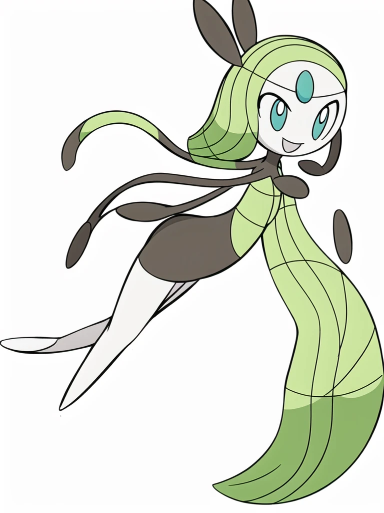 (masterpiece, best quality:1.2),solo,meloetta \(pokemon\),pokemon \(creature\),full body,no humans,long hair,aqua eyes,yellow green hair,smile,white skin,looking at viewer