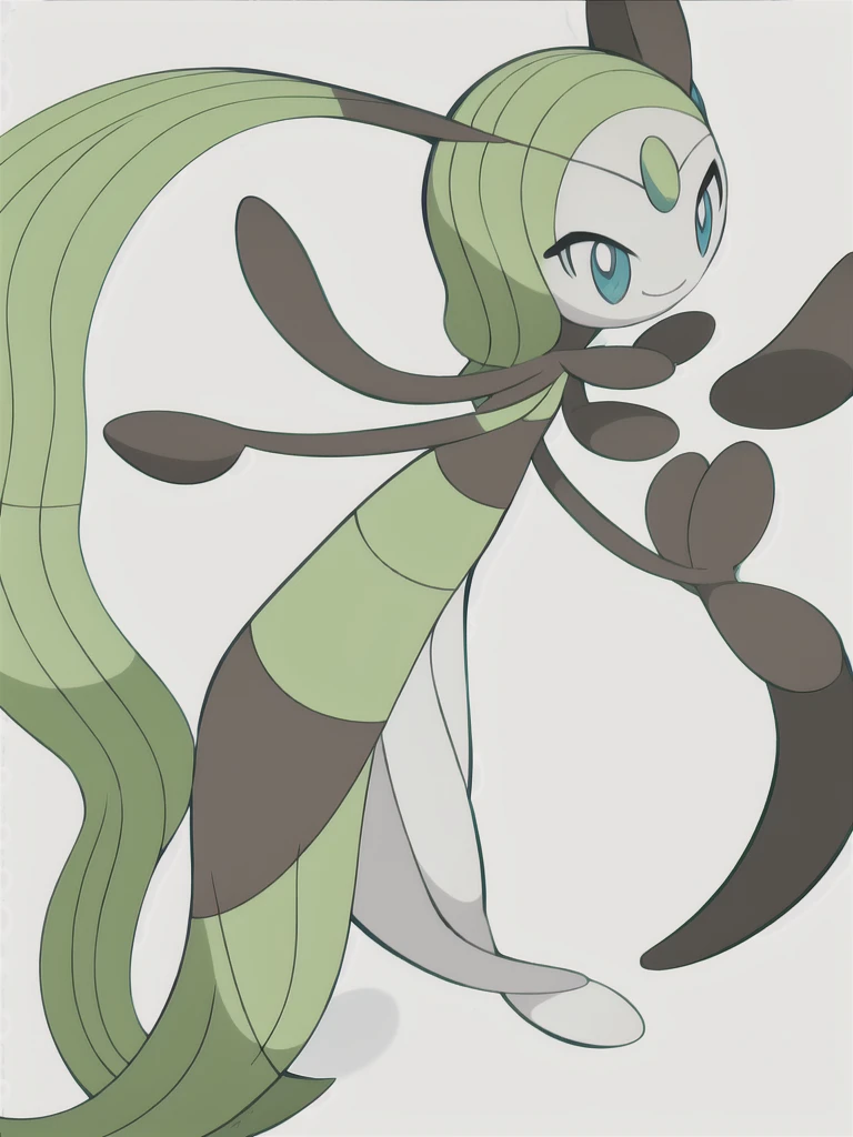 (masterpiece, best quality:1.2),solo,meloetta \(pokemon\),pokemon \(creature\),full body,no humans,long hair,aqua eyes,yellow green hair,smile,white skin,looking at viewer