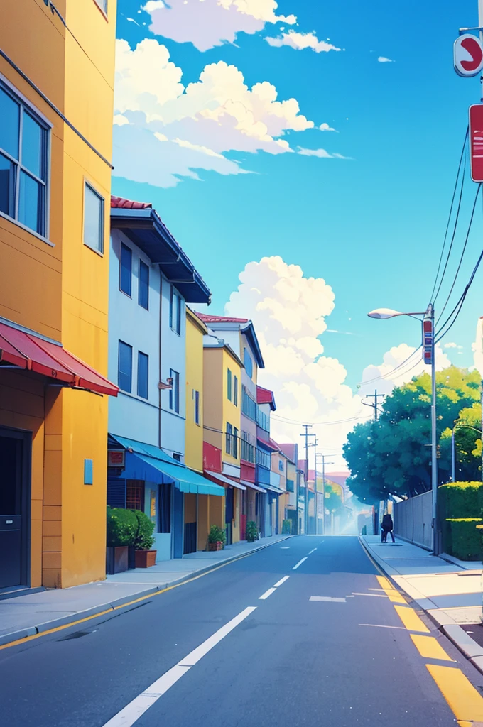 Cheerful anime scene with blue sky in an evening