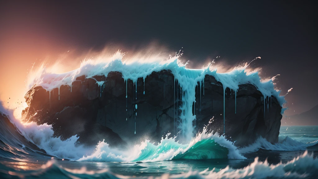 Lo-FI youtube channel banner, water, colorful, neon, watery, high resolution, high quality, neon colors, dark grey background, black grey grdient, painting art, painting, cadre