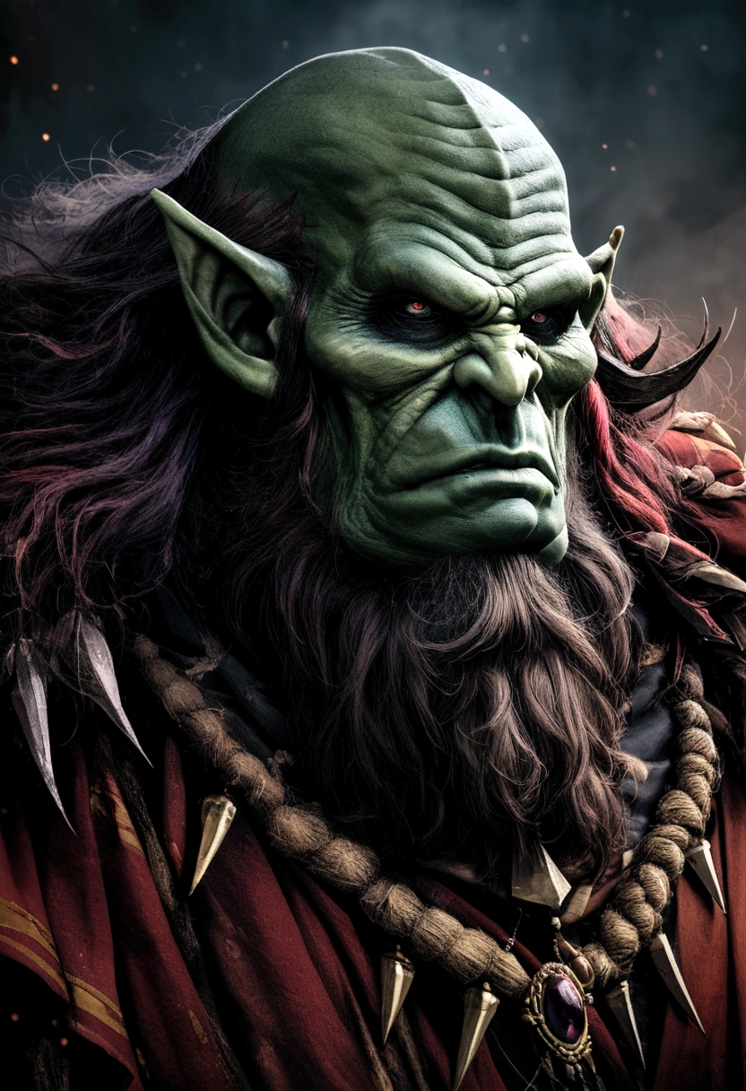(extremely detailed 8k wallpaper), An average photo of a fearsome necromancer Orc, intrikate, high détail, dramatic