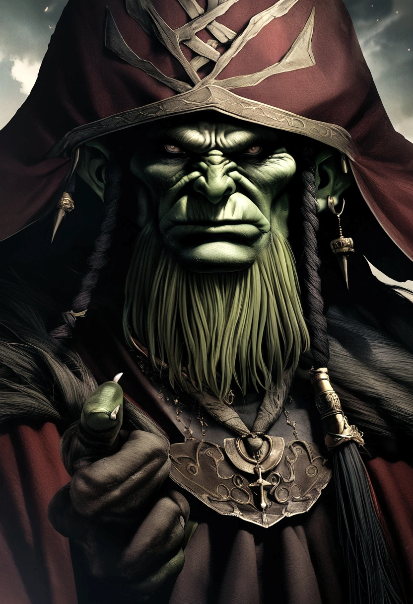 (extremely detailed 8k wallpaper), An average photo of a fearsome necromancer Orc, intrikate, high détail, dramatic