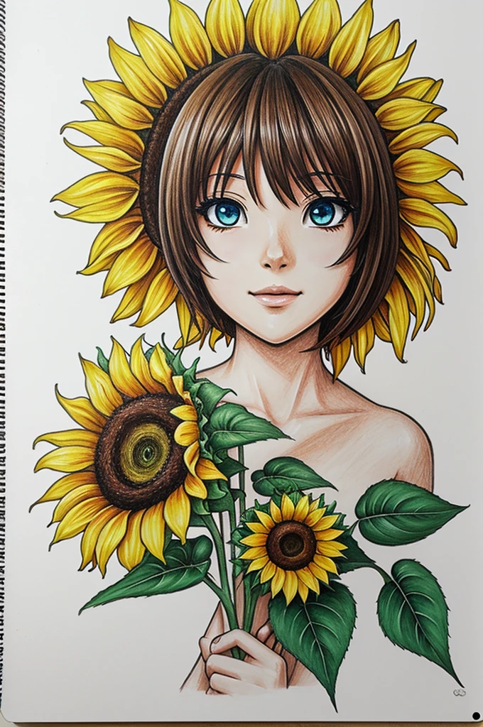 drawings, Anime drawing with sunflowers