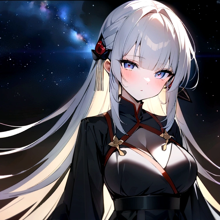 absurd ,masterpiece, Headquarters, 4K, Human Development Report, 最好of质量, 1girl exist center screen with beautifulface, 白色of_hair. (Black clothing:1.2),Deep Dark, Bangs, breast, Eyebrow_可见of_pass_hair, hair_Decorations, Light_particle, 长of_hair, Watching_exist_Viewer, 中等of_breast, dune表面, 独自of, space, Star_(Sky), Starry_Sky, Double tail, Very_长of_hair, of_Eye, 透明of, see-pass,(background_Gideon_主要of_dune:1.0), (无辜of脸:1.1), beautiful Eye, volumetric Lighting, 真实of阴影.