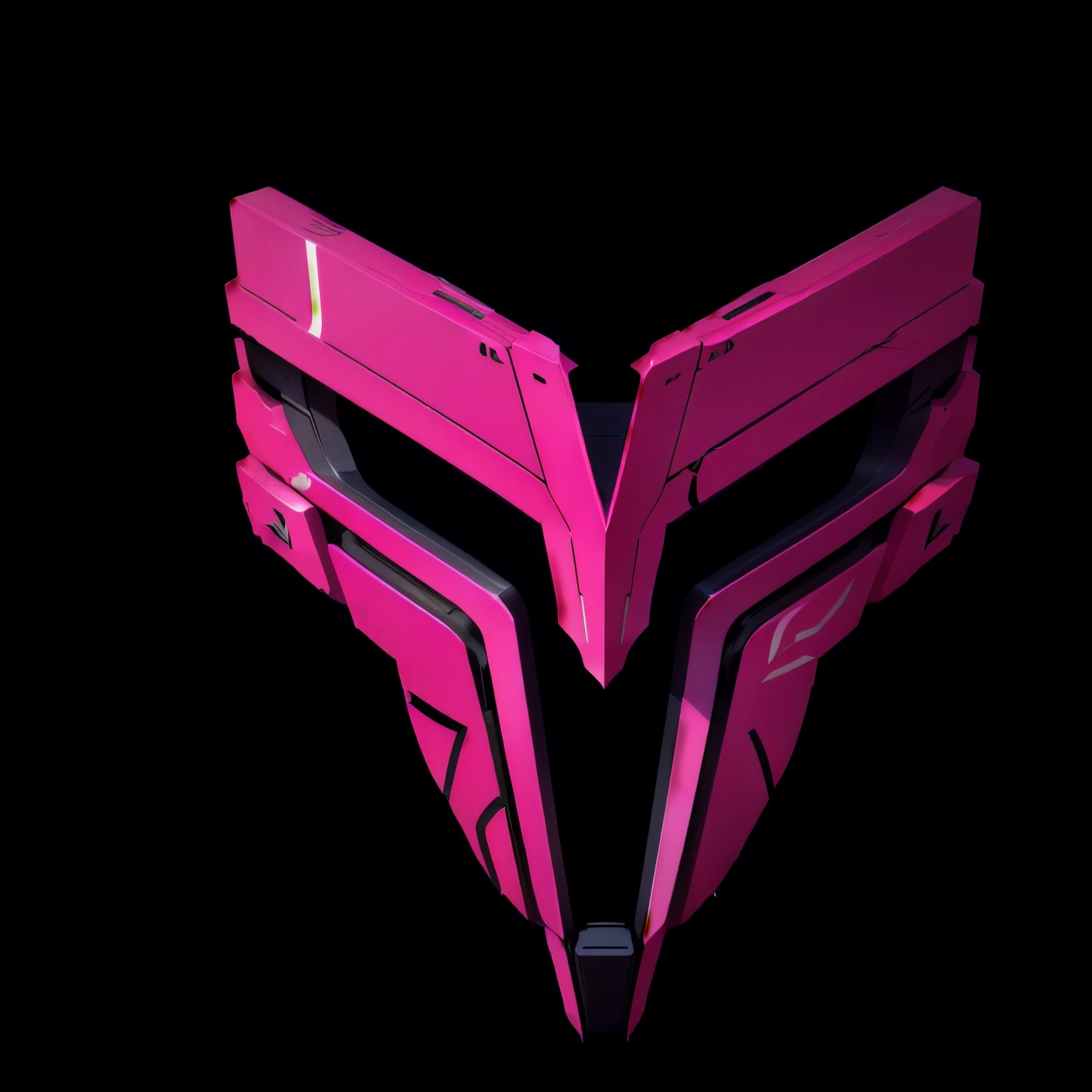 a close-up of a mask, stylized layered shapes, abstract logo, 2 color, logo in abstract style, pink and red color style, Front rear left rotated, stylized neon, 3D icon for mobile game, stylized as a 3D rendering, 2d vector logo