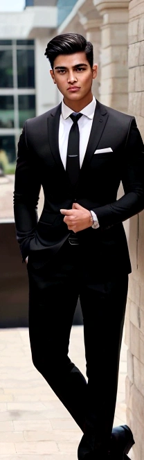 Create an 22 years old master piece handsome boy, with a realistce face and body, stylish short hair cut with a black colour, strong muscle and fitness body, realistic photo,rew image, wearing a suit or business trousers and business shoes, full body image , wakeing styli pose, hayper detailed pictures , Indian boy look