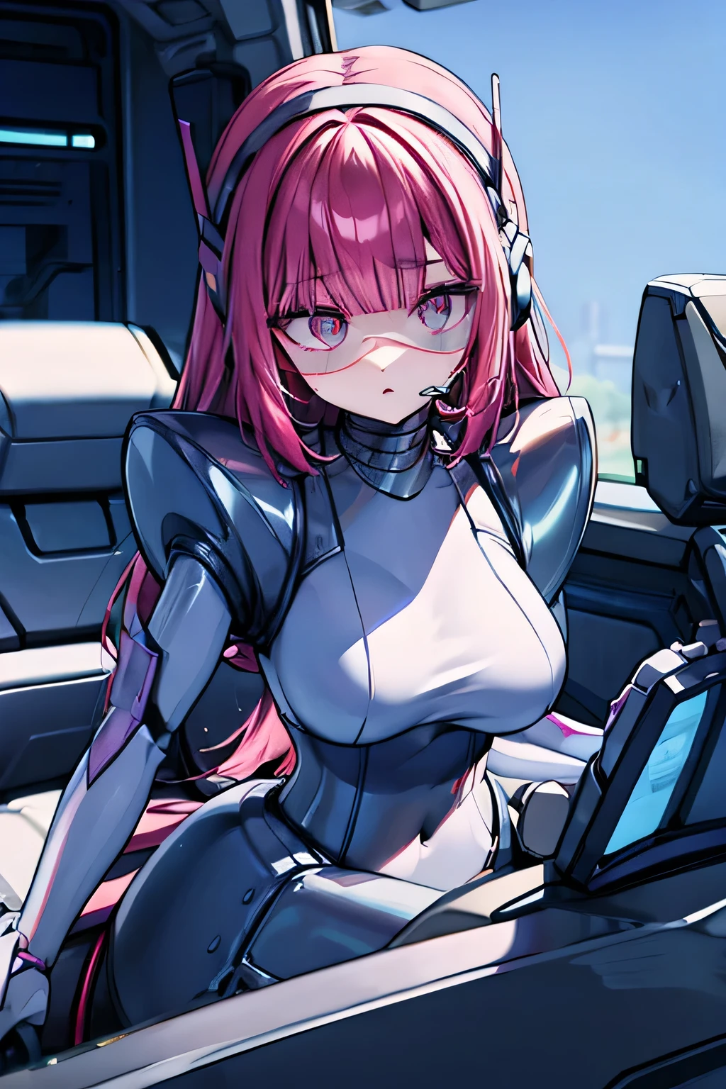 empty eyes,Robotized woman,robot transformation ,big breast,robot joint